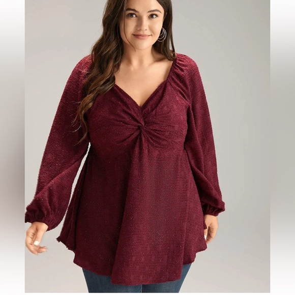BloomChic Plus Size 2XL Solid Glitter Twist Front Gathered Blouse us18-20 - Picture 4 of 9